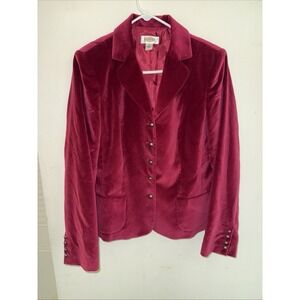 Talbots Raspberry Red Velvet Blazer Jacket 10 Cotton Silk Blend Career Formal